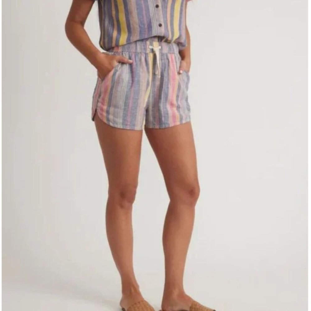 Marine Layer Beach Short Blue Variegated Stripe - Size L